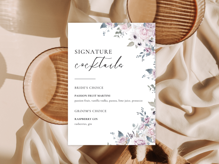 Dreamy Violet Blush Wedding Bar Menu Card Stationery 2