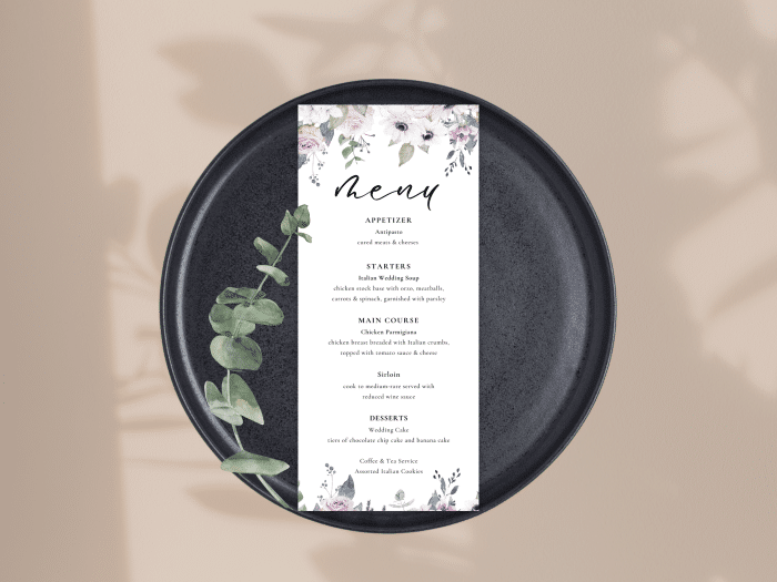 Dreamy Violet Blush Wedding Dinner Menu Card Stationery 2
