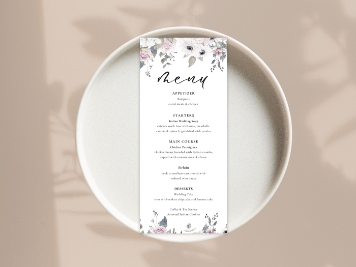 Dreamy Violet Blush Wedding Dinner Menu Card Stationery