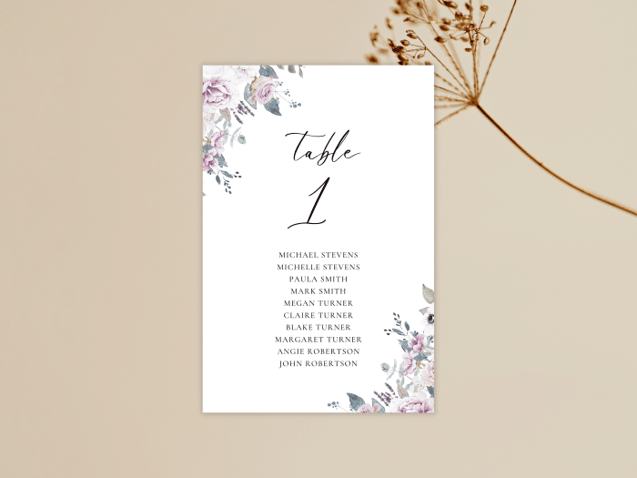 Dreamy Violet Blush Wedding Table Seating Card 2
