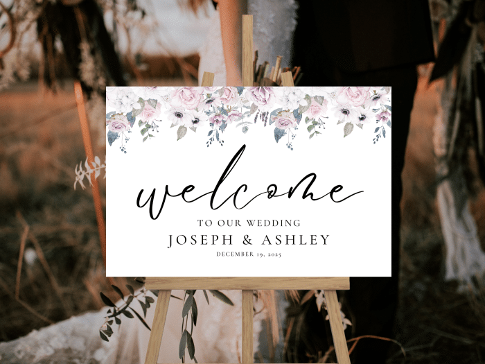 Dreamy Violet Blush Wedding Welcome Sign Horizontal 3