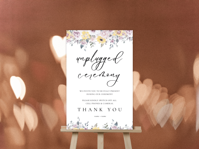 French Yellow Wedding Unplugged Ceremony Sign