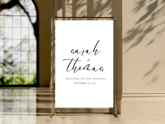 Minimalist Black And White Wedding Welcome Sign Vertical
