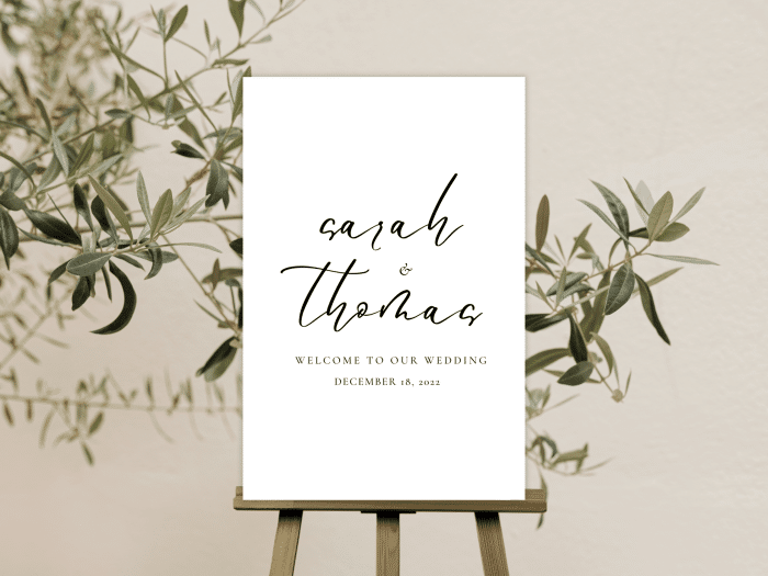Minimalist Modern Black And White Wedding Welcome Sign Vertical