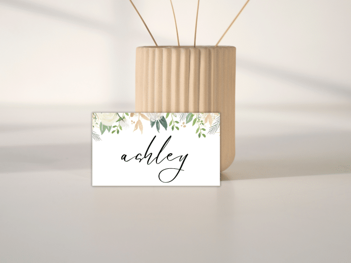 Modern Sage Green And Gold Wedding Name Card 1