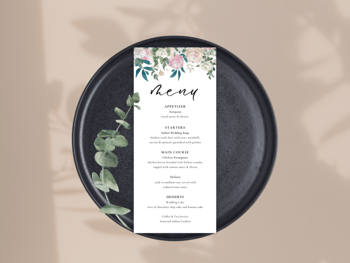 Navy Blush Wedding Dinner Menu Card 2