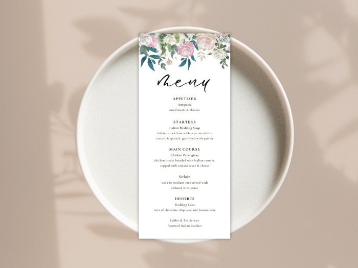 Navy Blush Wedding Dinner Menu Card