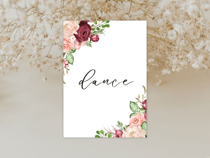Romantic Burgundy Blush Fall Wedding Dance Card Stationery