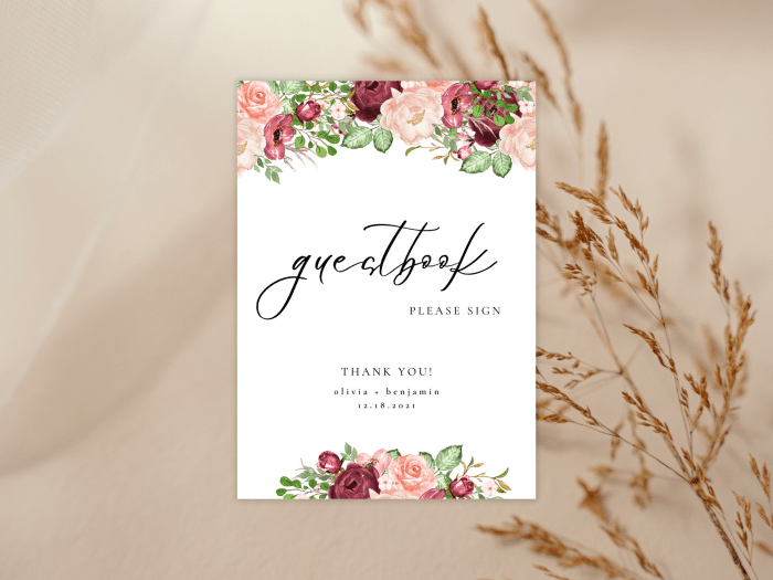 Romantic Burgundy Blush Fall Wedding Guest Book Stationery Card