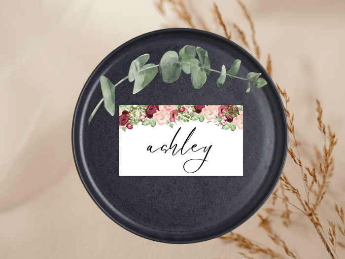 Burgundy Blush Fall Wedding Name Card