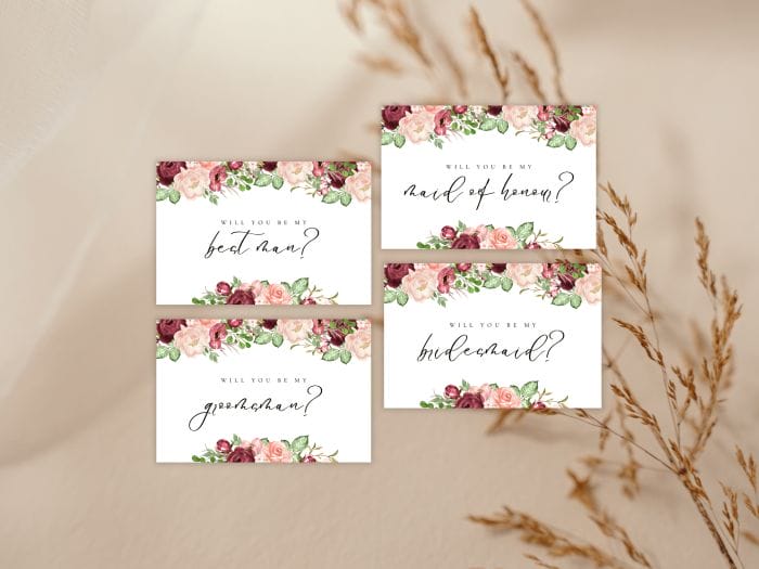 Romantic Burgundy Blush Fall Wedding Proposal Card Stationery