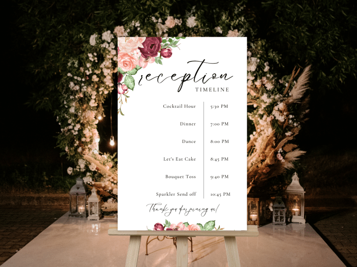 Romantic Burgundy Blush Fall Wedding Reception Timeline Program Sign 2