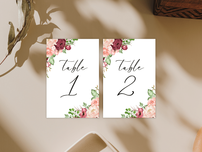 Romantic Burgundy Blush Fall Wedding Table Number Card Stationery