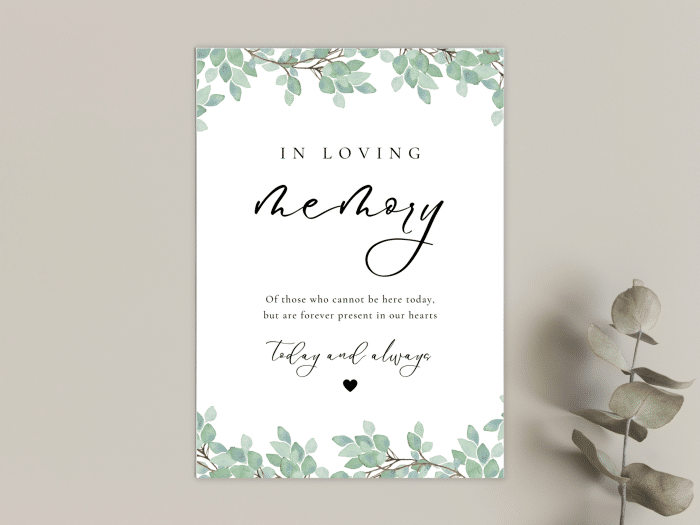 Rustic Modern Eucalyptus Greenery Wedding Loving Memory Stationery Card