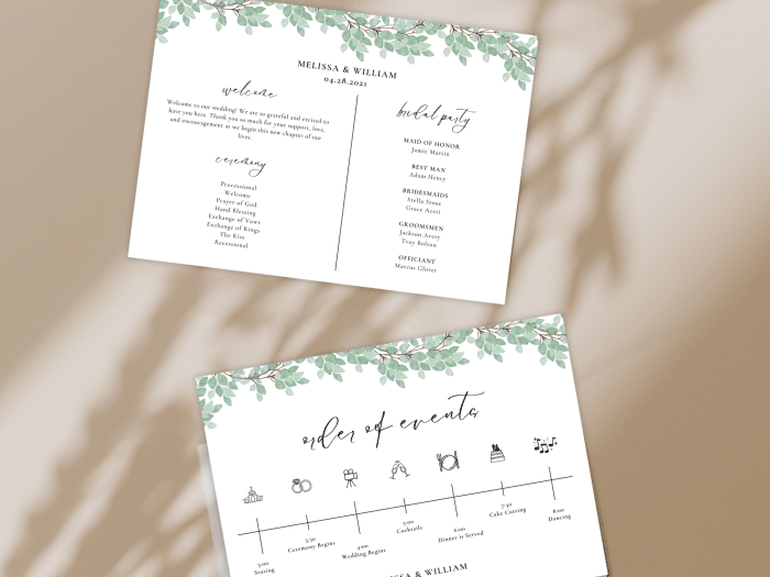 Rustic Modern Eucalyptus Greenery Wedding Program Card Stationery 2