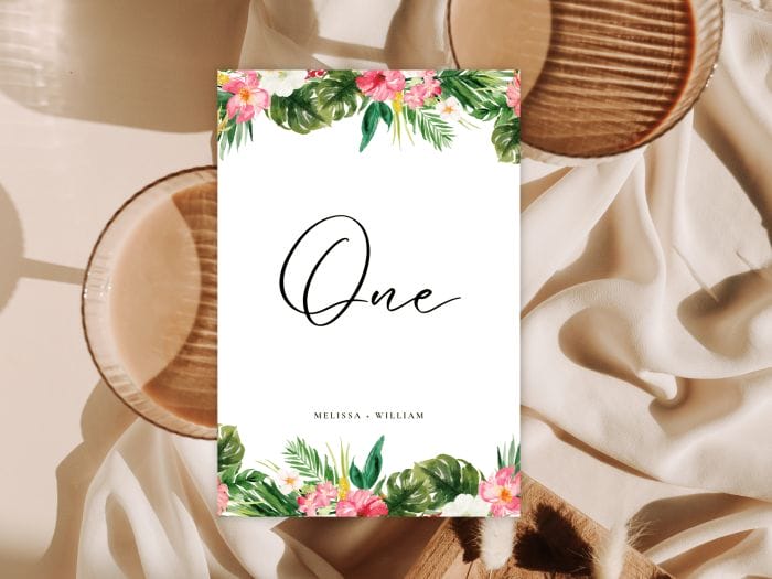 Tropical Beach Wedding Table Number Words Stationery 2