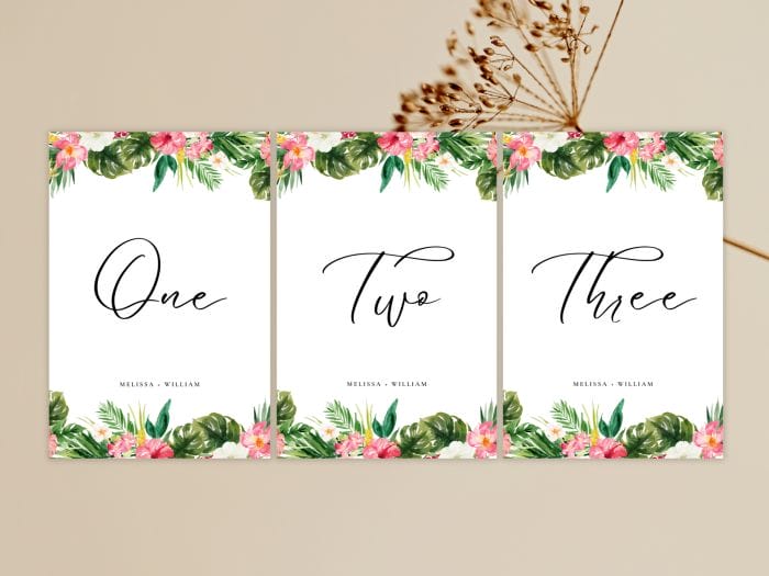 Tropical Beach Wedding Table Number Words Stationery