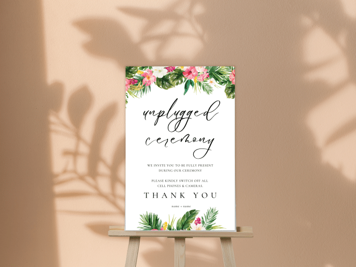 Tropical Beach Wedding Unplugged Ceremony Sign Sign 3