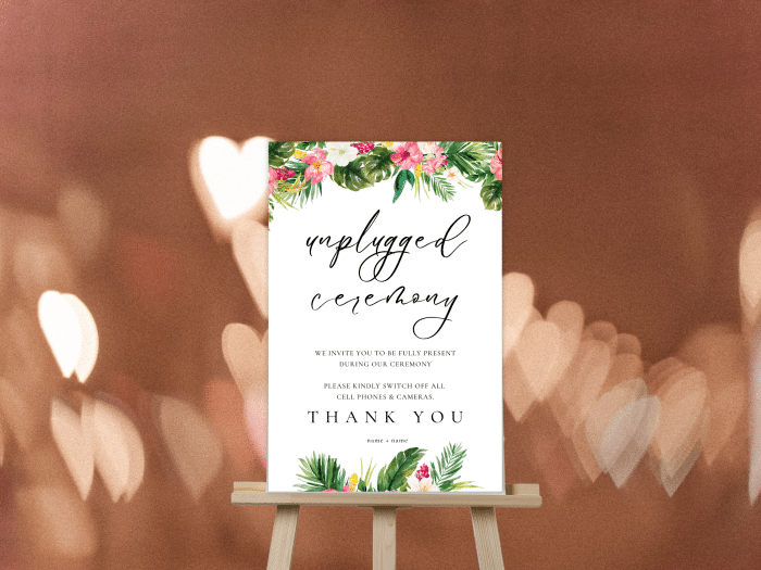 Tropical Beach Wedding Unplugged Ceremony Sign Sign