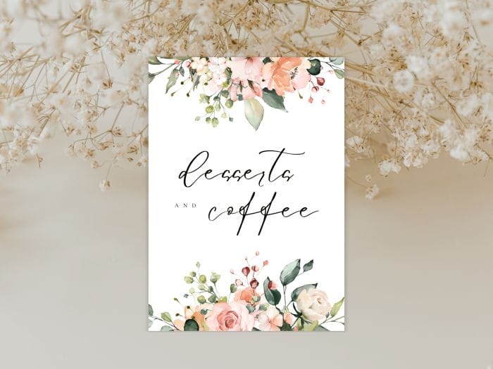 Whimsical Peach Coral Wedding Coffee And Desserts Stationery