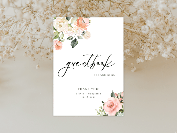 Whimsical Peach Coral Wedding Guest Book Stationery Card