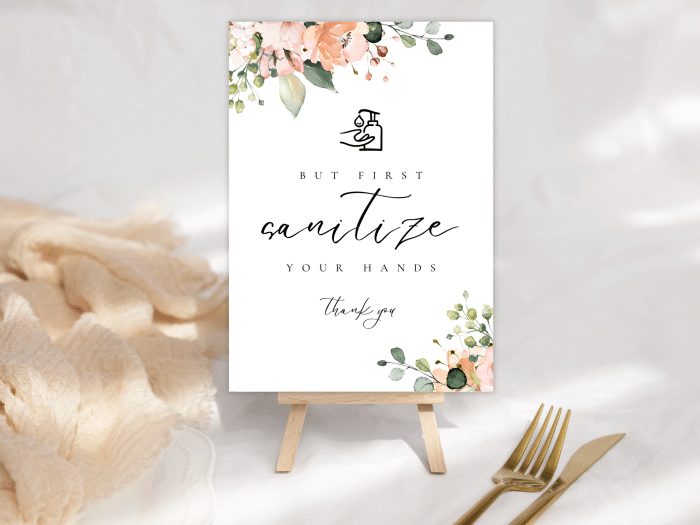 Whimsical Peach Coral Wedding Sanitize Your Hand Card