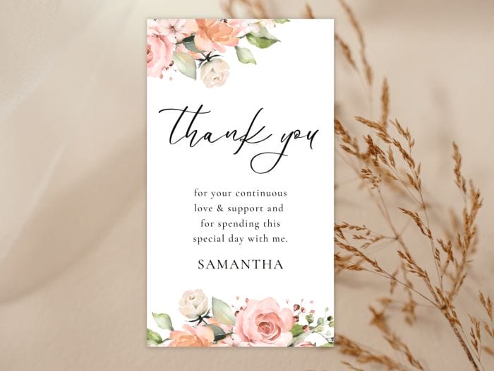 Whimsical Peach Coral Wedding Thank You Card Stationery Favor Tag