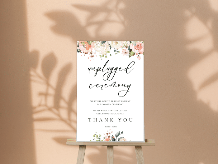 Whimsical Peach Coral Wedding Unplugged Ceremony Sign 4
