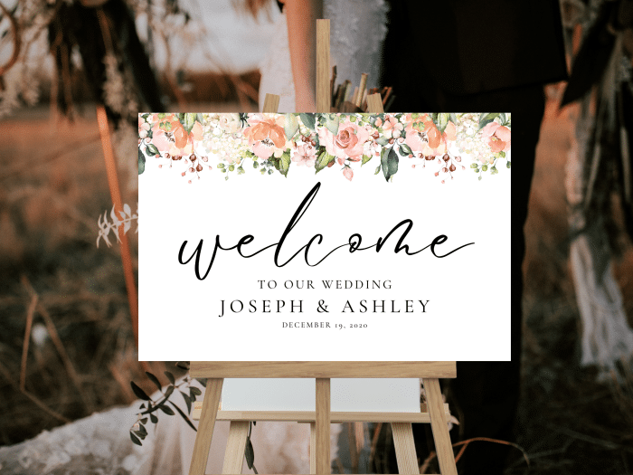 Whimsical Peach Coral Wedding Welcome Sign 3 2