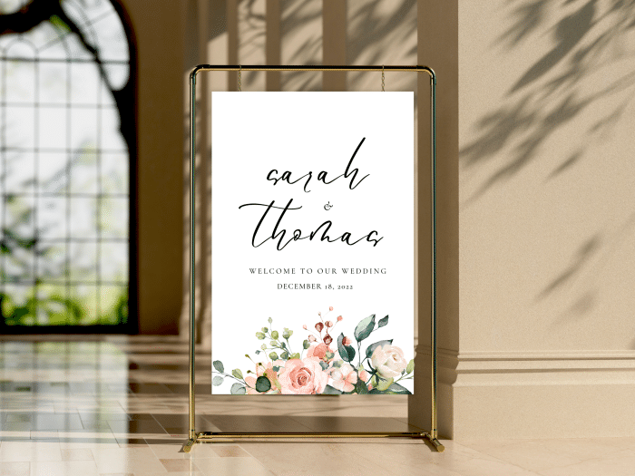Whimsical Peach Coral Wedding Welcome Sign 4