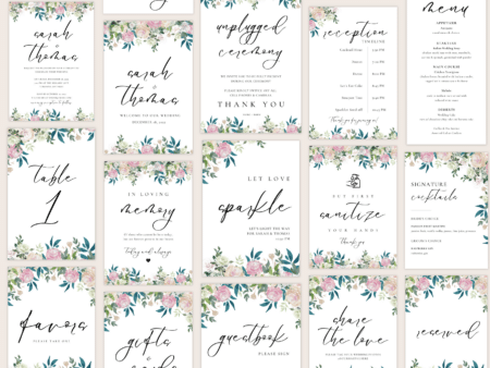 Navy Blush Wedding Stationery • Signs • Canva Templates