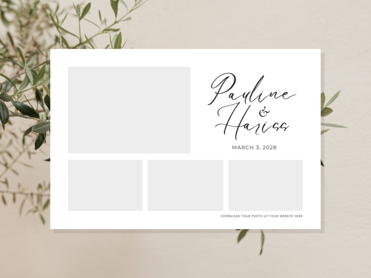 minimalist black & white wedding photo booth template