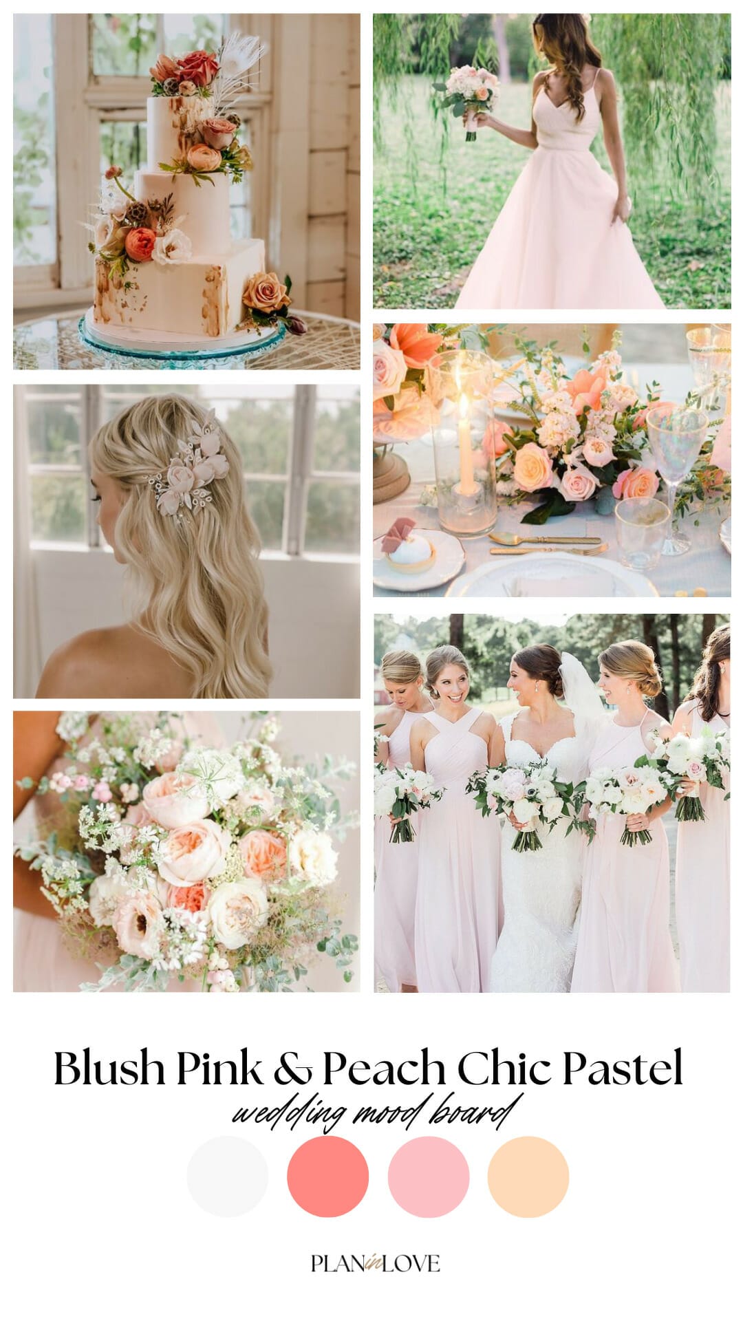 Blush Pink And Peach Chic Pastel Wedding Mood Board Inspiration Color Palette Plan In Love