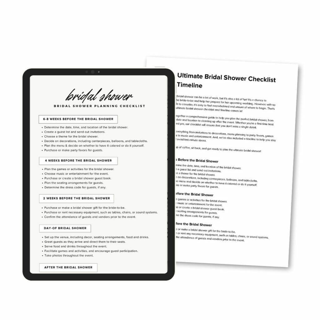 Bridal Shower Checklist And Timeline