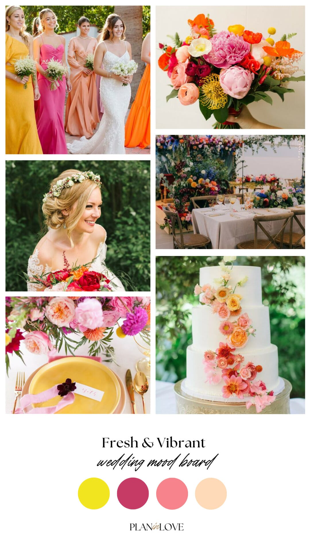 Bright Yellow Hot Pink  Wedding Mood Board Inspiration Wedding