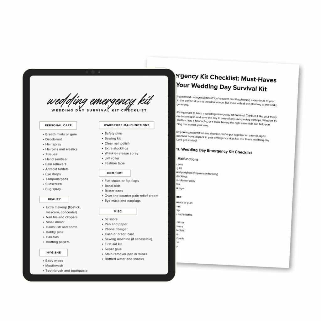 Emergency Kit Checklist For Wedding Day Survival