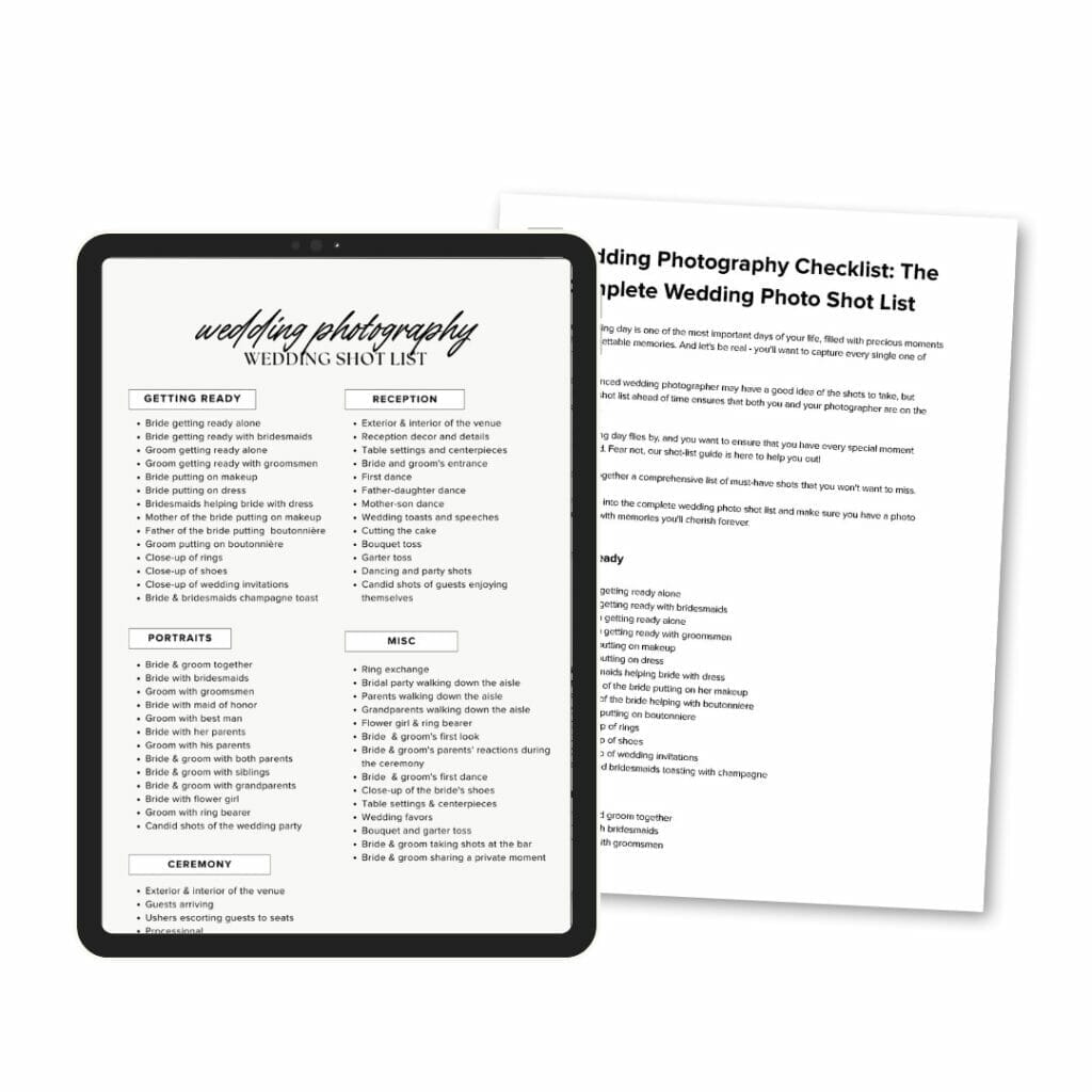 Example Complete Photo Shot List