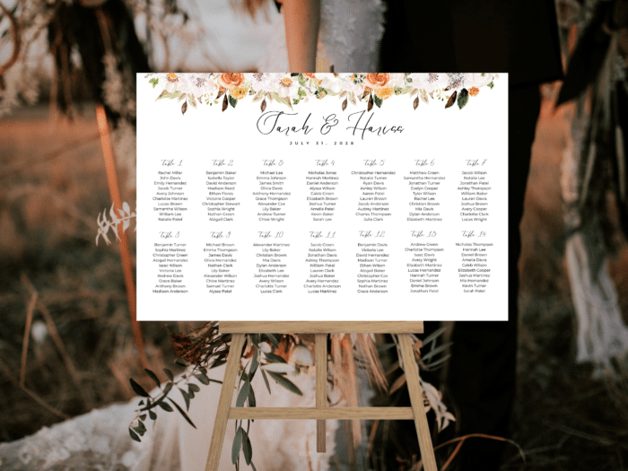 Terracotta Boho Autumn Wedding Horizontal Seating Chart - Image 3