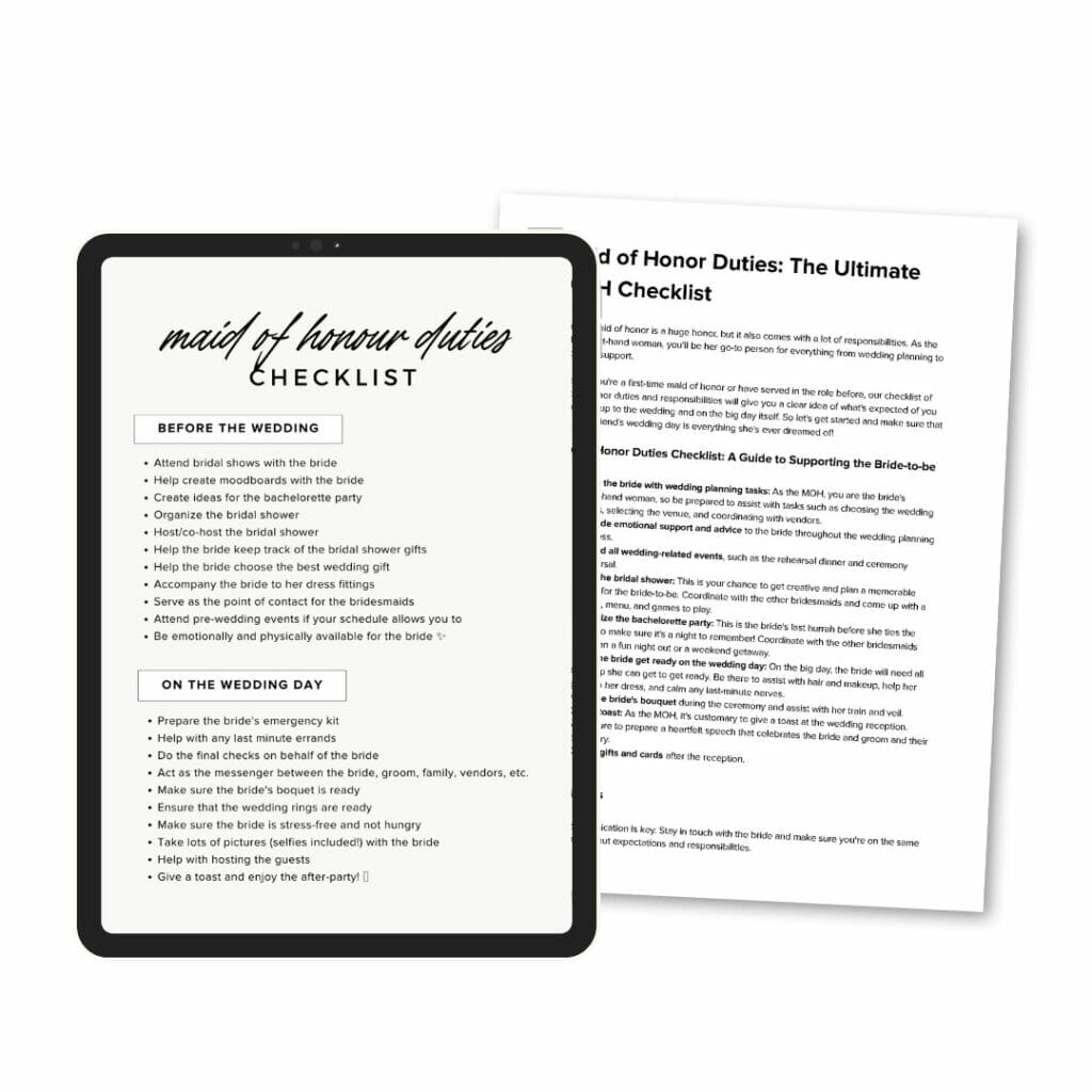 Maid Of Honor Duties Checklist