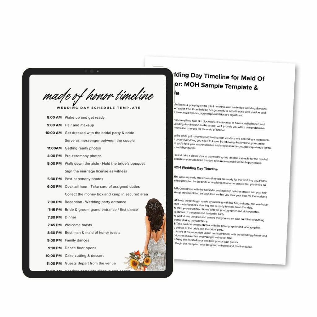 Maid of Honor Wedding Day Timeline Template & Guide