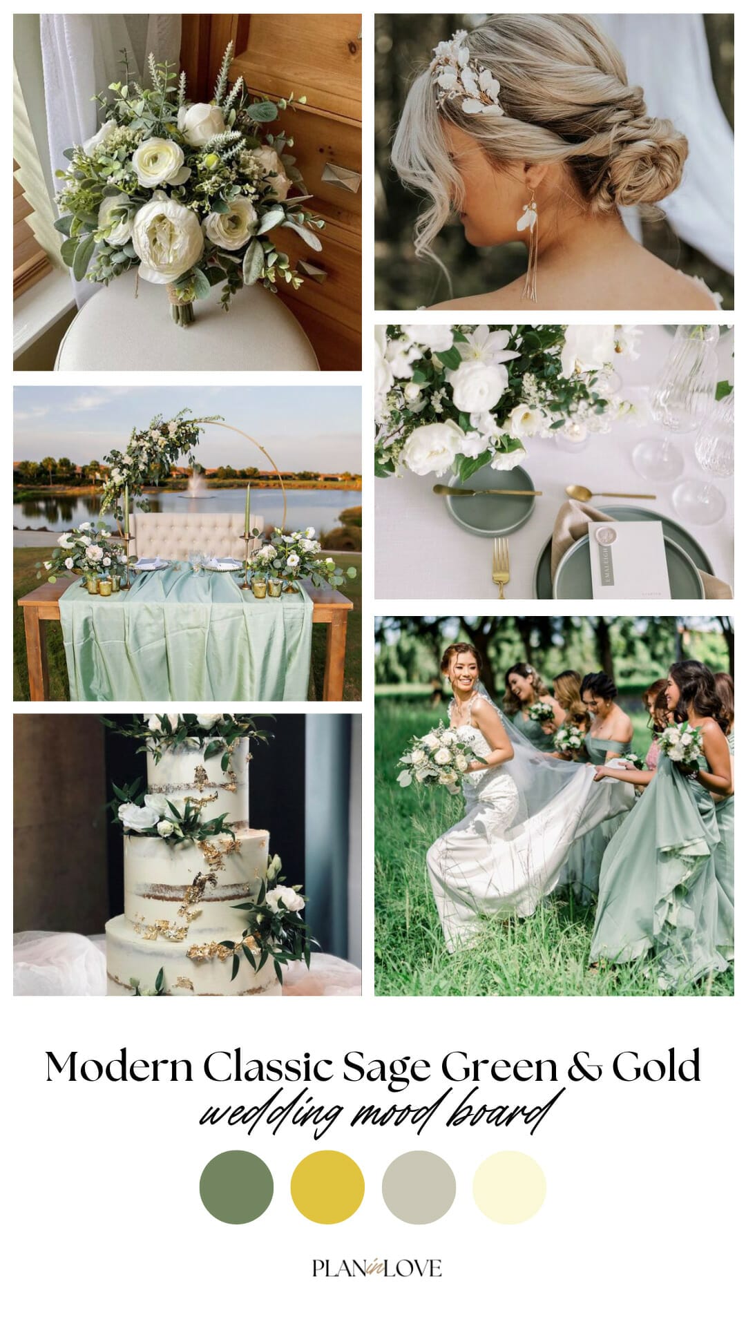 Modern Classic Sage Green And Gold Wedding Mood Board Inspiration Color Palette Plan In Love