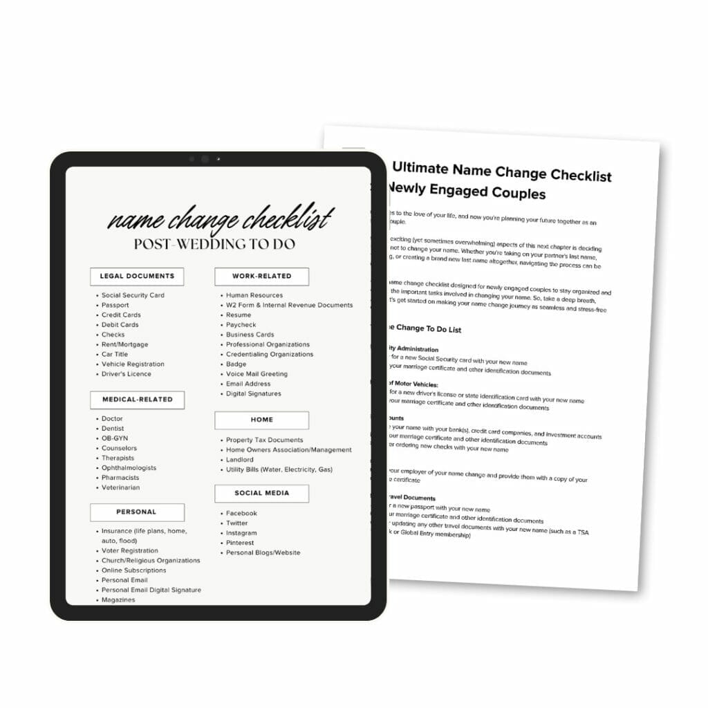 Name Change Checklist After The Wedding