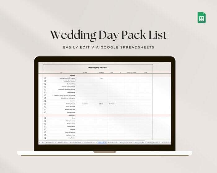 Wedding Day Pack List