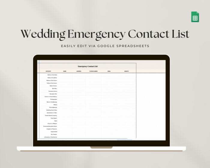 Wedding Emergency Contact List 1