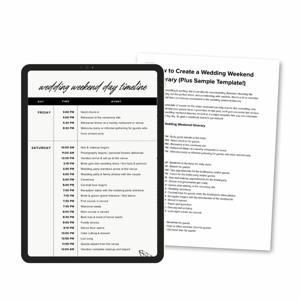 Wedding Weekend Itinerary With Sample Template