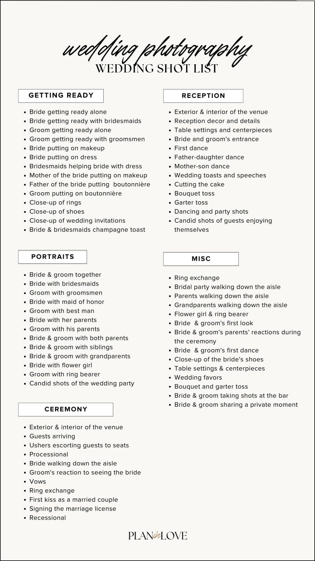 Photography Checklist