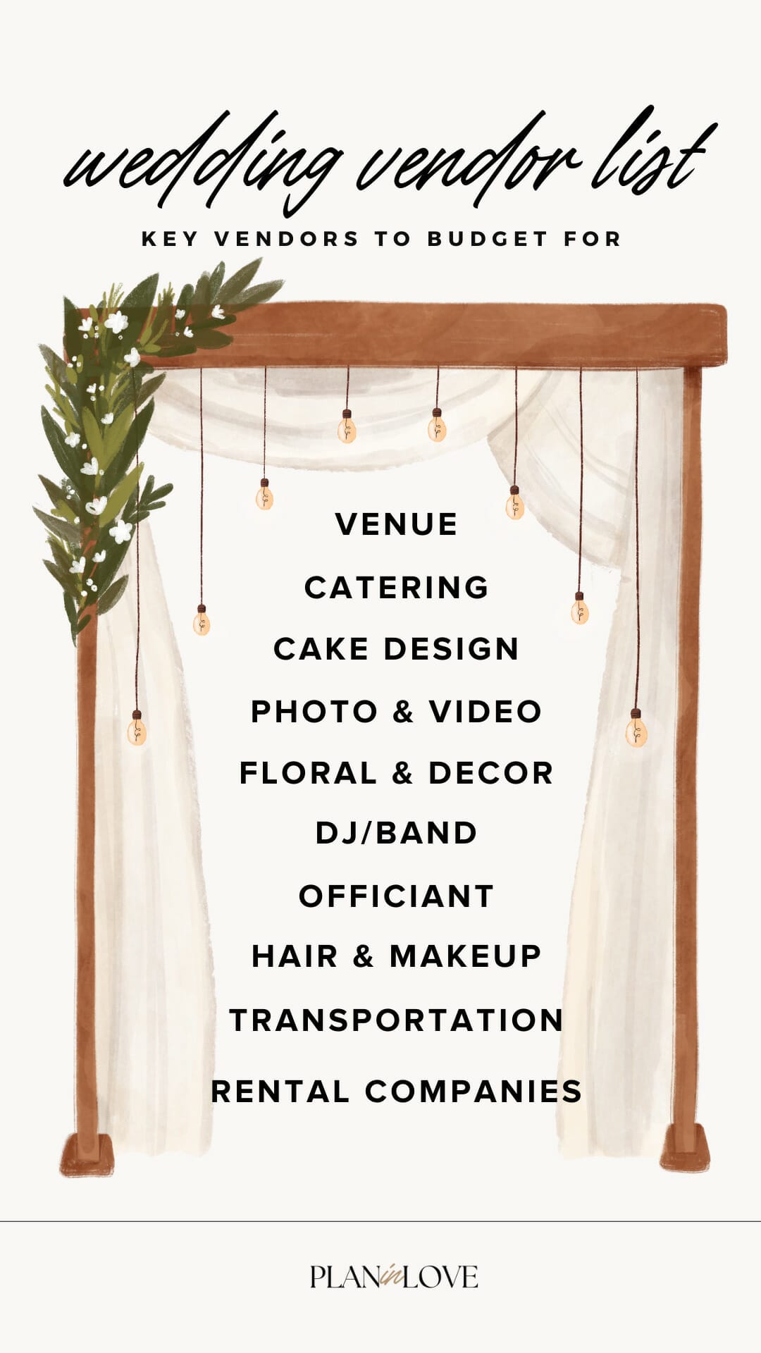 wedding vendor list organizer