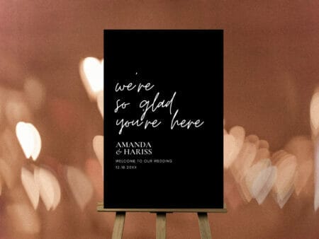 White on Black Wedding So Glad You Are Here Welcome Sign
