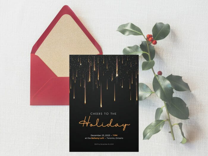 Modern Black And Gold Holiday Christmas Invitation