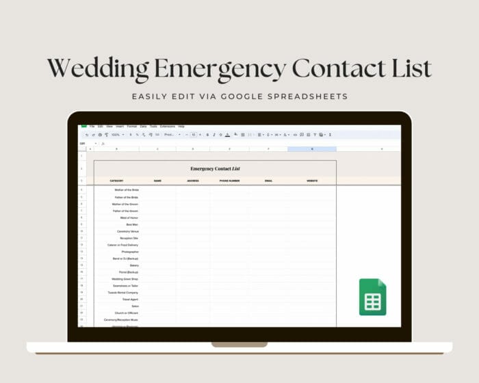 Wedding Emergency Contact List Spreadsheet